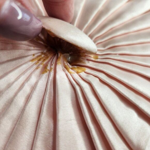 Vintage Mid Century Large Round throw Pillow Pleated Satin Red Pink Ombre - Picture 4 of 4